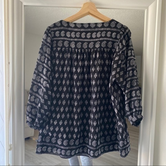 Madewell Black Moroccan Boho Paisley Print Blouse - Picture 3 of 5